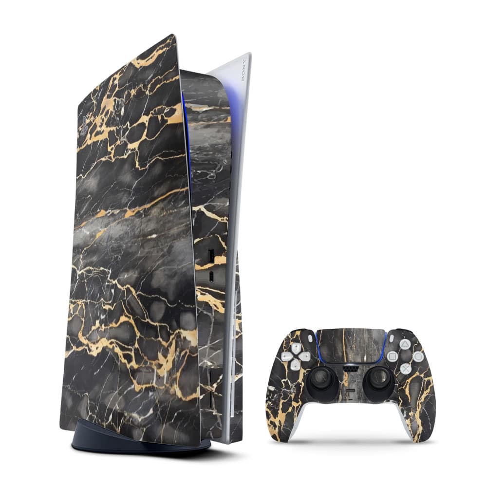 Playstation 5 disk edition black gold fusion art skin wrapitskin