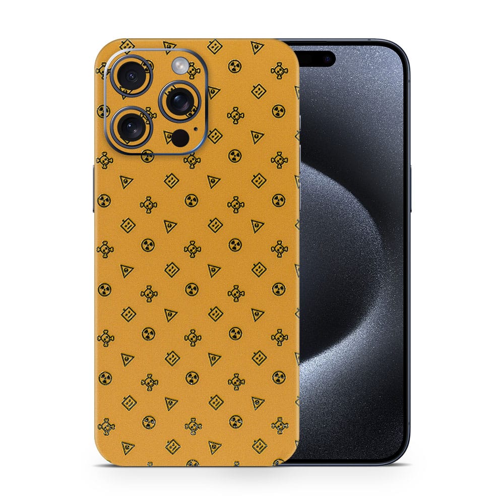 Iphone 15 pro max yellow danger 3d skin wrapitskin