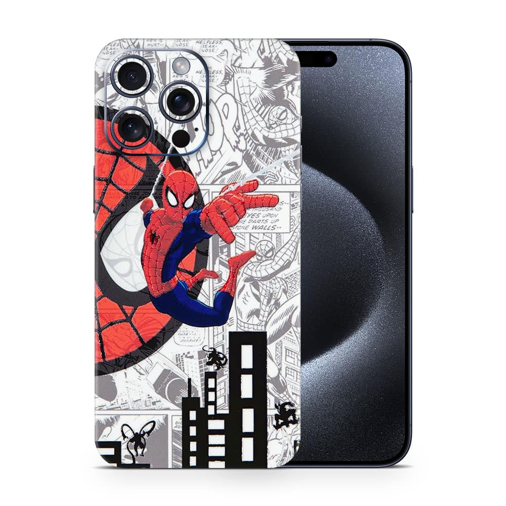 Iphone 15 pro max spiderman comic 3d skin wrapitskin
