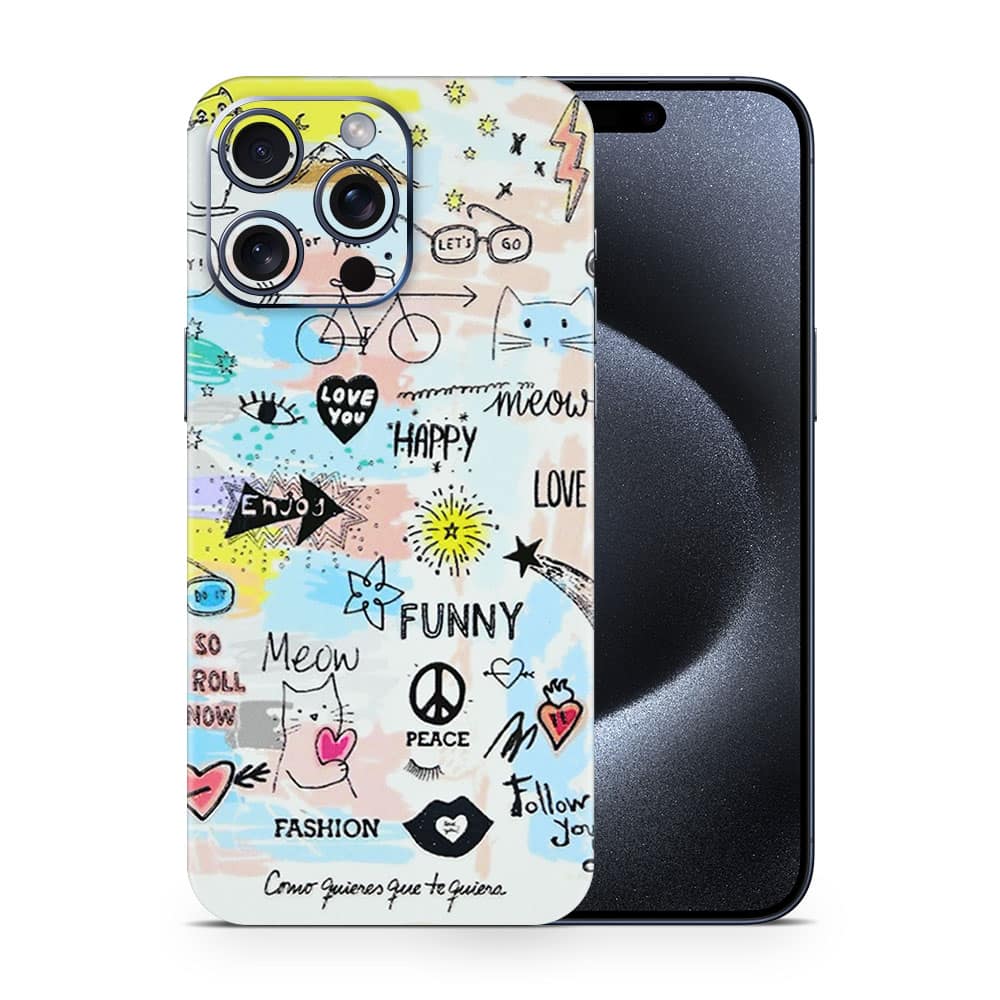 Iphone 15 pro max doodles 3d skin wrapitskin