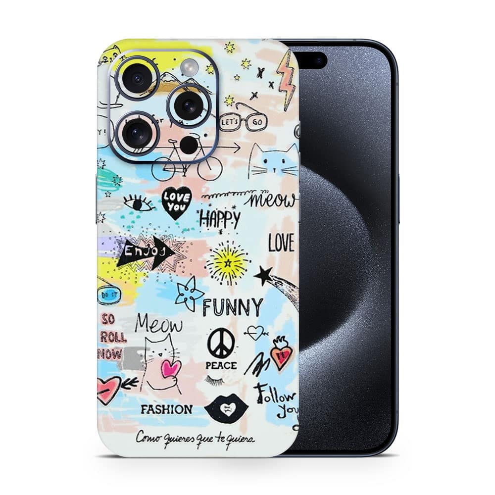 Iphone 15 pro doodles 3d skin wrapitskin