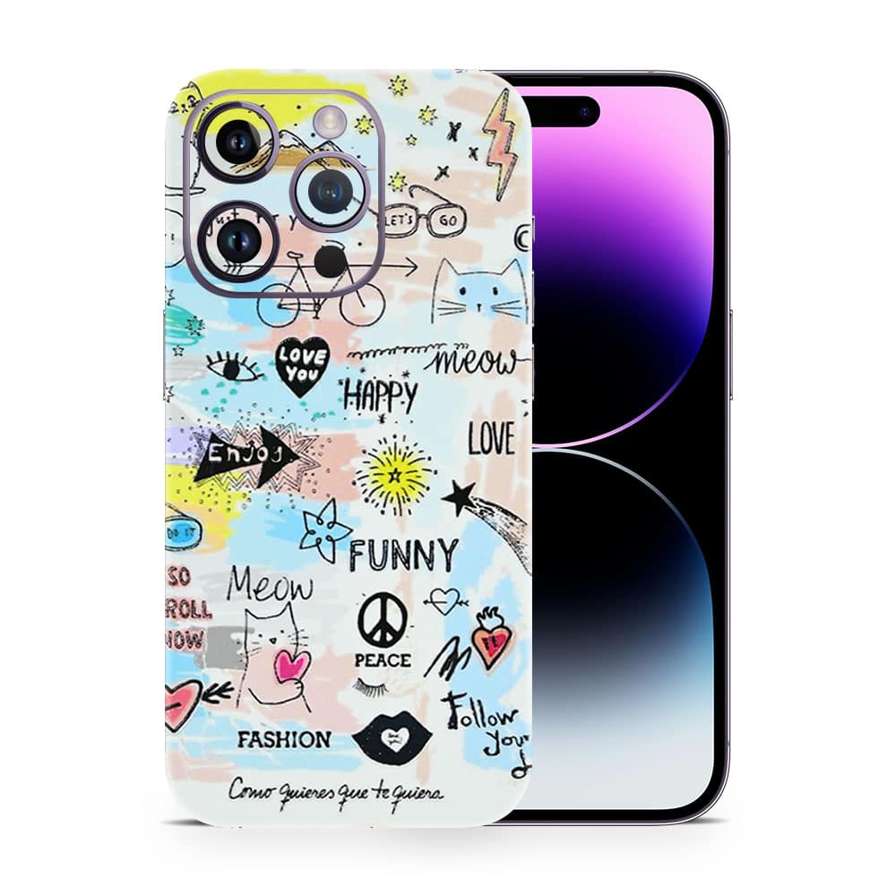 Iphone 14 pro doodles 3d skin wrapitskin
