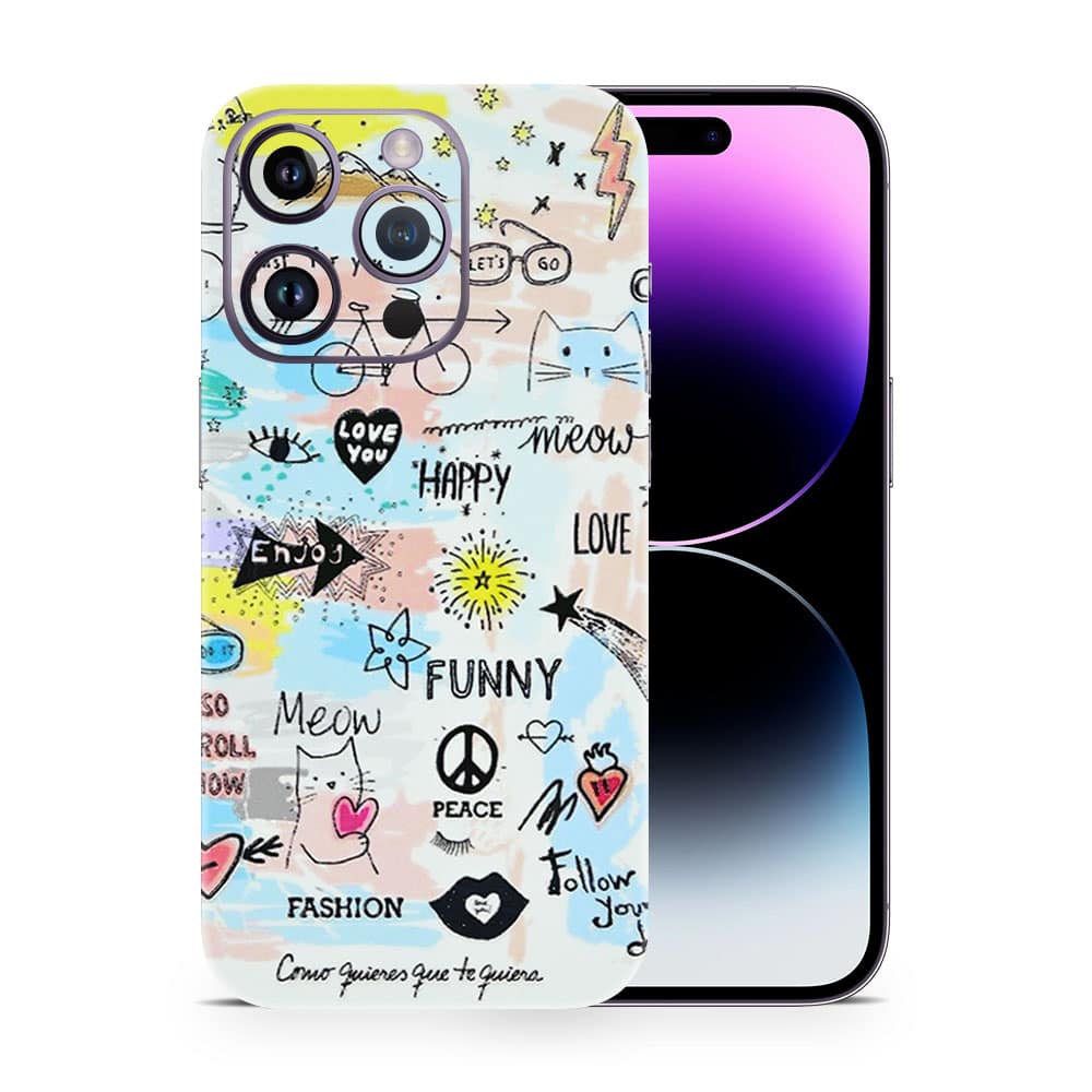 Iphone 14 pro max doodles 3d skin wrapitskin