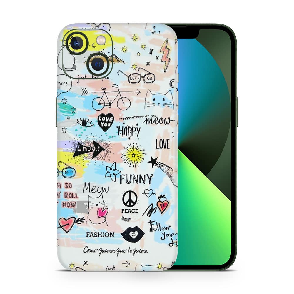 Iphone 13 mini doodles 3d skin wrapitskin