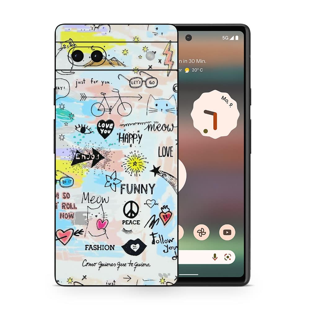 Pixel 6a doodles 3d skin wrapitskin