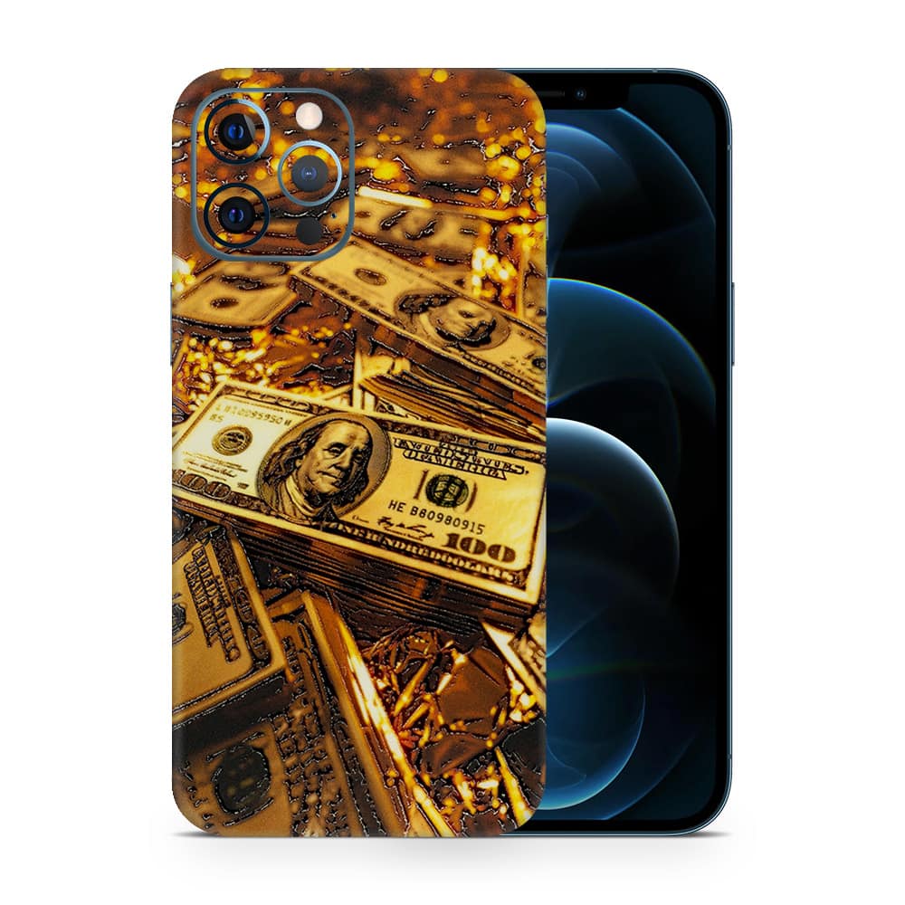 Iphone 12 pro golden dollar 3d skin wrapitskin
