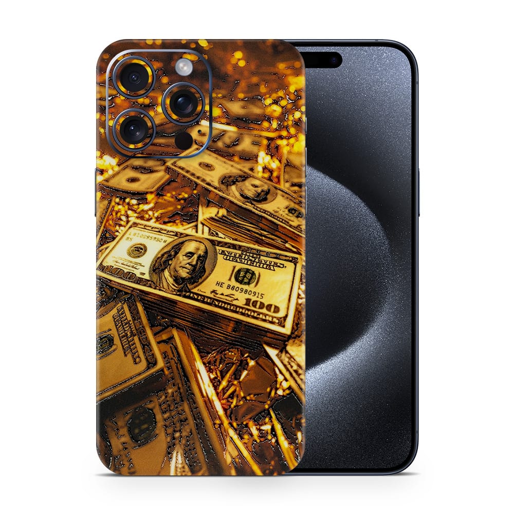 Iphone 15 pro max golden dollar 3d skin wrapitskin