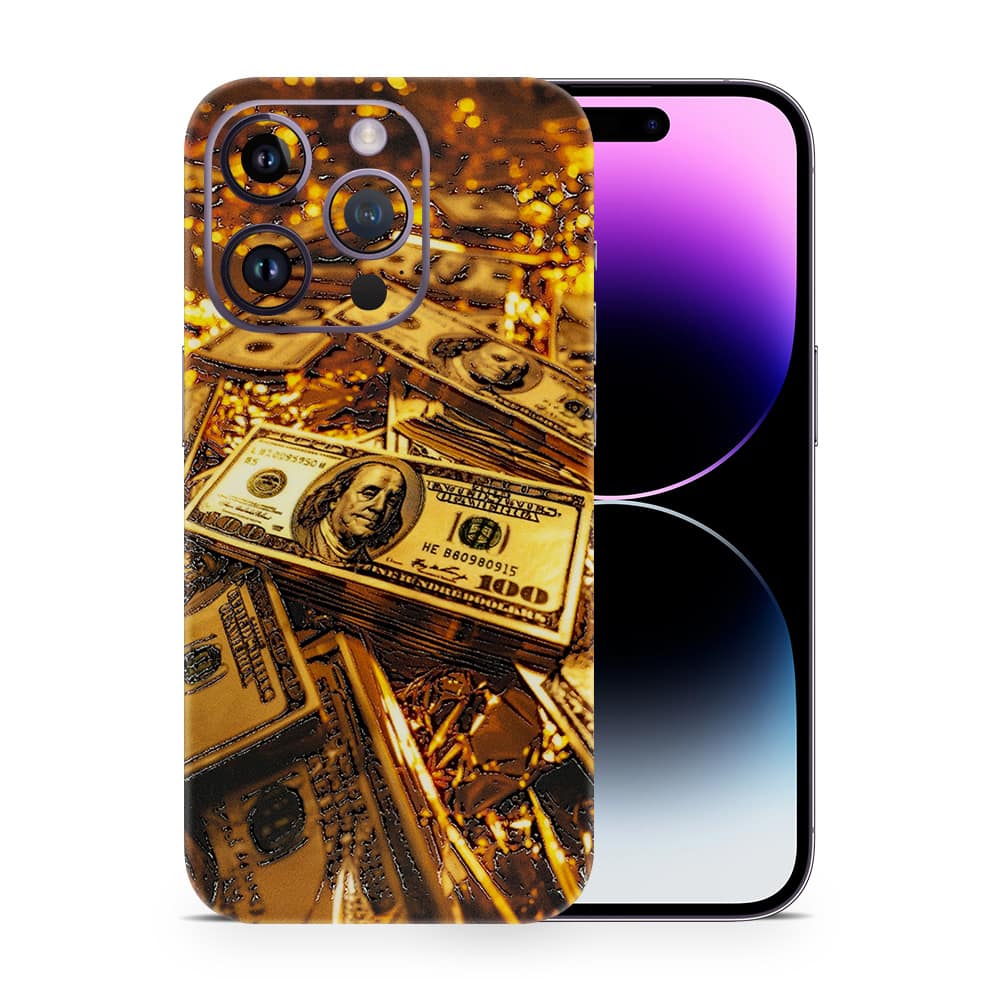 Iphone 14 pro max golden dollar 3d skin wrapitskin