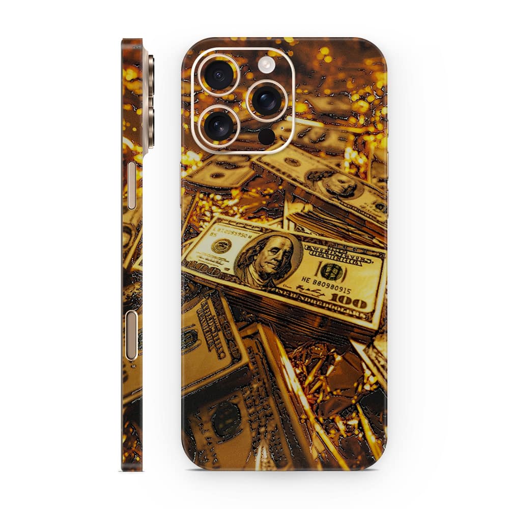Iphone 16 pro max golden dollar 3d skin wrapitskin