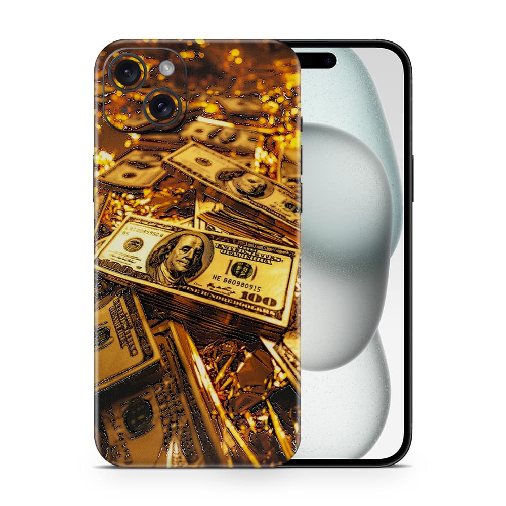 Iphone 15 plus golden dollar 3d skin wrapitskin