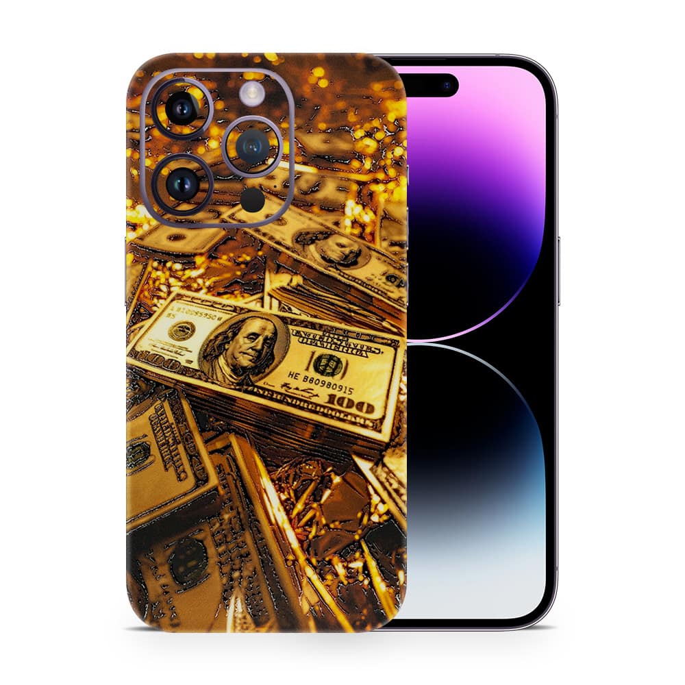 Iphone 14 pro golden dollar 3d skin wrapitskin