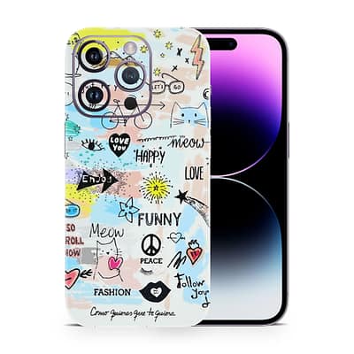 iPhone 14 Pro Doodles 3D Skin WrapitSkin