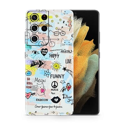 Galaxy S21 Ultra Doodles 3D Skin WrapitSkin